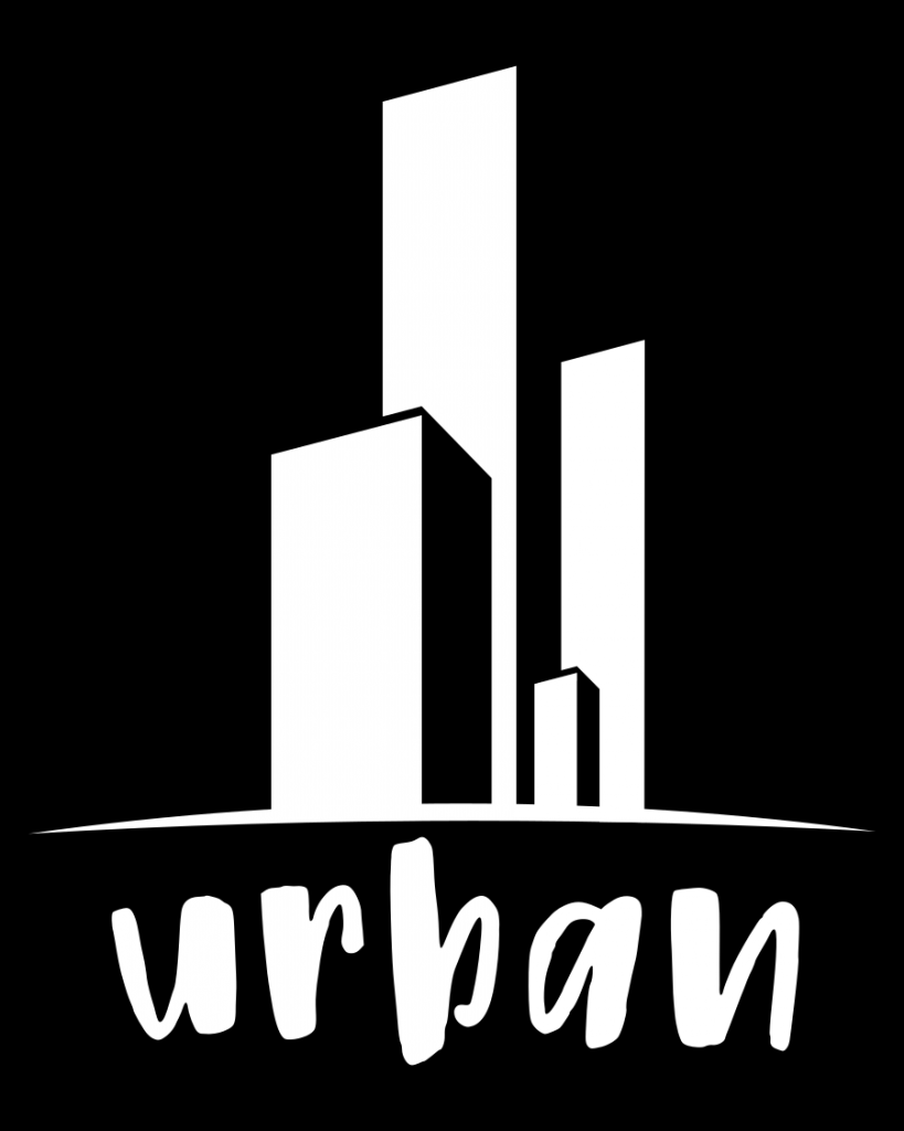 Urban - white, black background.